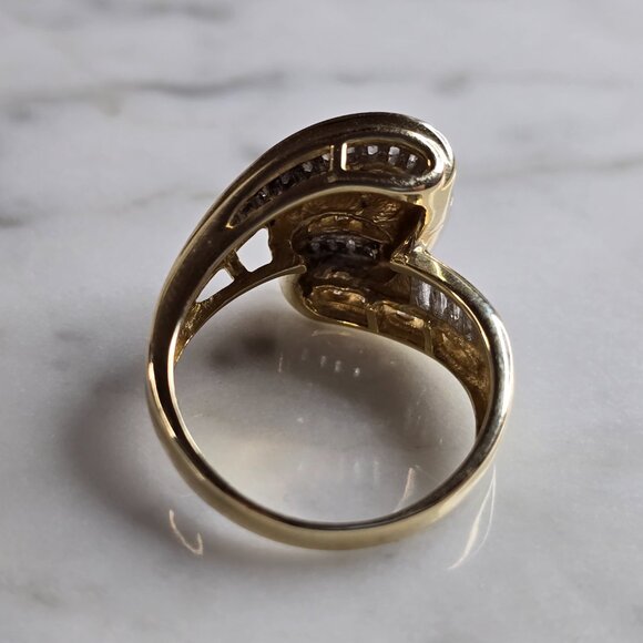 Womens Vintage Estate 14K Yellow Gold Modernist Diamond Freeform Ring 5.8g E5460